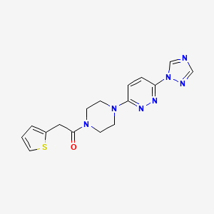 molecular formula C16H17N7OS B2682316 1-(4-(6-(1H-1,2,4-triazol-1-yl)pyridazin-3-yl)piperazin-1-yl)-2-(thiophen-2-yl)ethanone CAS No. 1797563-72-4