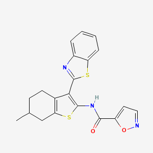 molecular formula C20H17N3O2S2 B2682344 N-[3-(1,3-benzothiazol-2-yl)-6-methyl-4,5,6,7-tetrahydro-1-benzothiophen-2-yl]-1,2-oxazole-5-carboxamide CAS No. 941993-78-8