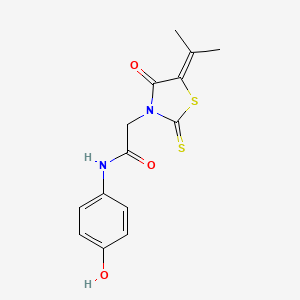 molecular formula C14H14N2O3S2 B2682397 N-(4-hydroxyphenyl)-2-(4-oxo-5-(propan-2-ylidene)-2-thioxothiazolidin-3-yl)acetamide CAS No. 898638-40-9