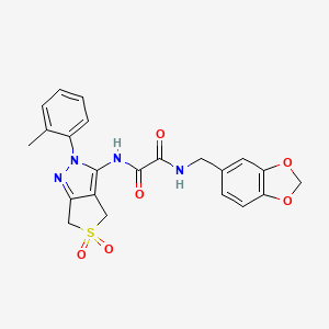 molecular formula C22H20N4O6S B2682423 N'-[(2H-1,3-benzodioxol-5-yl)methyl]-N-[2-(2-methylphenyl)-5,5-dioxo-2H,4H,6H-5lambda6-thieno[3,4-c]pyrazol-3-yl]ethanediamide CAS No. 899751-19-0