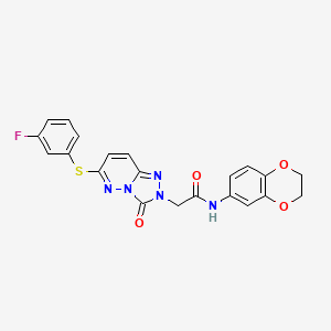 molecular formula C21H16FN5O4S B2682526 N-(2,3-dihydro-1,4-benzodioxin-6-yl)-2-{6-[(3-fluorophenyl)sulfanyl]-3-oxo-2H,3H-[1,2,4]triazolo[4,3-b]pyridazin-2-yl}acetamide CAS No. 1115279-59-8