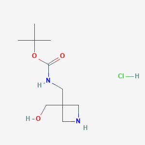 molecular formula C10H21ClN2O3 B2682672 tert-butyl N-{[3-(hydroxymethyl)azetidin-3-yl]methyl}carbamate hydrochloride CAS No. 2173991-96-1