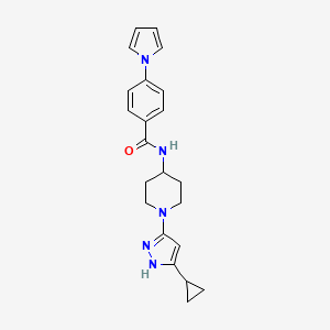 molecular formula C22H25N5O B2682689 N-(1-(5-cyclopropyl-1H-pyrazol-3-yl)piperidin-4-yl)-4-(1H-pyrrol-1-yl)benzamide CAS No. 2034209-89-5