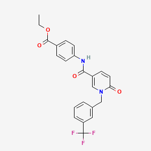 molecular formula C23H19F3N2O4 B2682693 ethyl 4-(6-oxo-1-{[3-(trifluoromethyl)phenyl]methyl}-1,6-dihydropyridine-3-amido)benzoate CAS No. 1005295-06-6
