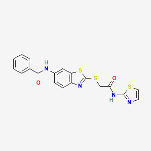 molecular formula C19H14N4O2S3 B2682705 N-(2-((2-oxo-2-(thiazol-2-ylamino)ethyl)thio)benzo[d]thiazol-6-yl)benzamide CAS No. 362491-62-1