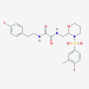 molecular formula C22H25F2N3O5S B2682774 N-{[3-(4-fluoro-3-methylbenzenesulfonyl)-1,3-oxazinan-2-yl]methyl}-N'-[2-(4-fluorophenyl)ethyl]ethanediamide CAS No. 872722-68-4
