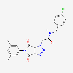 molecular formula C21H20ClN5O3 B2682781 N-(4-chlorobenzyl)-2-[5-(3,5-dimethylphenyl)-4,6-dioxo-4,5,6,6a-tetrahydropyrrolo[3,4-d][1,2,3]triazol-1(3aH)-yl]acetamide CAS No. 1052604-46-2
