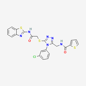 molecular formula C23H17ClN6O2S3 B2682813 N-((5-((2-(benzo[d]thiazol-2-ylamino)-2-oxoethyl)thio)-4-(3-chlorophenyl)-4H-1,2,4-triazol-3-yl)methyl)thiophene-2-carboxamide CAS No. 393564-54-0