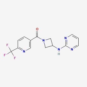 molecular formula C14H12F3N5O B2682936 N-{1-[6-(trifluoromethyl)pyridine-3-carbonyl]azetidin-3-yl}pyrimidin-2-amine CAS No. 2034606-94-3