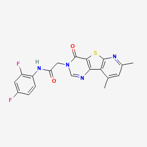 molecular formula C19H14F2N4O2S B2682978 N-(2,4-difluorophenyl)-2-(11,13-dimethyl-6-oxo-8-thia-3,5,10-triazatricyclo[7.4.0.02,7]trideca-1(9),2(7),3,10,12-pentaen-5-yl)acetamide CAS No. 946269-18-7
