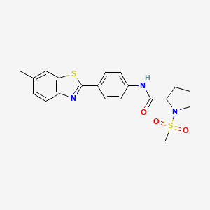 molecular formula C20H21N3O3S2 B2683004 N-(4-(6-methylbenzo[d]thiazol-2-yl)phenyl)-1-(methylsulfonyl)pyrrolidine-2-carboxamide CAS No. 1188362-99-3
