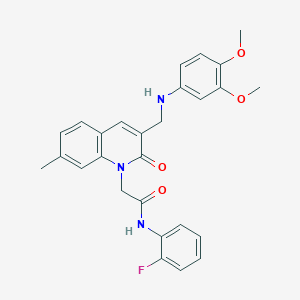 molecular formula C27H26FN3O4 B2683033 2-(3-{[(3,4-dimethoxyphenyl)amino]methyl}-7-methyl-2-oxo-1,2-dihydroquinolin-1-yl)-N-(2-fluorophenyl)acetamide CAS No. 932358-83-3