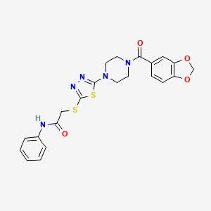2-((5-(4-(benzo[d][1,3]dioxole-5-carbonyl)piperazin-1-yl)-1,3,4-thiadiazol-2-yl)thio)-N-phenylacetamide