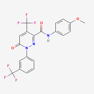 molecular formula C20H13F6N3O3 B2683041 N-(4-methoxyphenyl)-6-oxo-4-(trifluoromethyl)-1-[3-(trifluoromethyl)phenyl]-1,6-dihydro-3-pyridazinecarboxamide CAS No. 478067-11-7