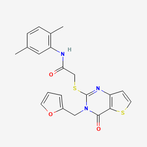 molecular formula C21H19N3O3S2 B2683065 N-(2,5-dimethylphenyl)-2-({3-[(furan-2-yl)methyl]-4-oxo-3H,4H-thieno[3,2-d]pyrimidin-2-yl}sulfanyl)acetamide CAS No. 1326839-84-2
