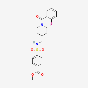 molecular formula C21H23FN2O5S B2683099 methyl 4-({[1-(2-fluorobenzoyl)piperidin-4-yl]methyl}sulfamoyl)benzoate CAS No. 1396860-32-4