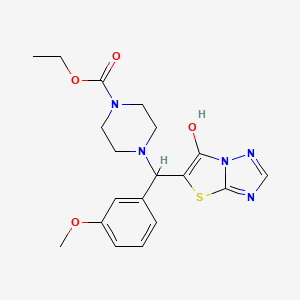 Ethyl 4-((6-hydroxythiazolo[3,2-b][1,2,4]triazol-5-yl)(3-methoxyphenyl)methyl)piperazine-1-carboxylate
