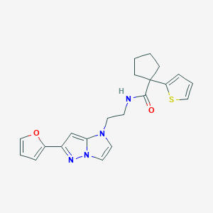 molecular formula C21H22N4O2S B2683132 N-(2-(6-(furan-2-yl)-1H-imidazo[1,2-b]pyrazol-1-yl)ethyl)-1-(thiophen-2-yl)cyclopentanecarboxamide CAS No. 1788533-28-7
