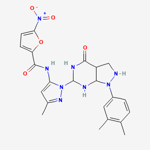 molecular formula C22H18N8O5 B2683144 N-{1-[1-(3,4-dimethylphenyl)-4-oxo-1H,4H,5H-pyrazolo[3,4-d]pyrimidin-6-yl]-3-methyl-1H-pyrazol-5-yl}-5-nitrofuran-2-carboxamide CAS No. 1171832-50-0