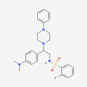 molecular formula C26H31FN4O2S B2683150 N-(2-(4-(dimethylamino)phenyl)-2-(4-phenylpiperazin-1-yl)ethyl)-2-fluorobenzenesulfonamide CAS No. 946244-89-9