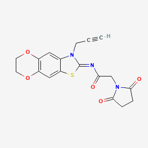 molecular formula C18H15N3O5S B2683153 (Z)-2-(2,5-dioxopyrrolidin-1-yl)-N-(3-(prop-2-yn-1-yl)-6,7-dihydro-[1,4]dioxino[2',3':4,5]benzo[1,2-d]thiazol-2(3H)-ylidene)acetamide CAS No. 905660-62-0