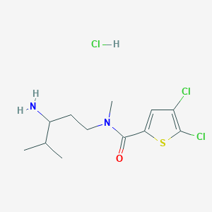 molecular formula C12H19Cl3N2OS B2683160 N-(3-Amino-4-methylpentyl)-4,5-dichloro-N-methylthiophene-2-carboxamide;hydrochloride CAS No. 2445794-31-8