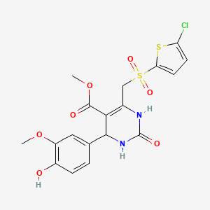 molecular formula C18H17ClN2O7S2 B2683169 Methyl 6-{[(5-chlorothiophen-2-yl)sulfonyl]methyl}-4-(4-hydroxy-3-methoxyphenyl)-2-oxo-1,2,3,4-tetrahydropyrimidine-5-carboxylate CAS No. 931700-73-1