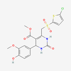 molecular formula C18H17ClN2O7S2 B2683169 Methyl 6-(((5-chlorothiophen-2-yl)sulfonyl)methyl)-4-(4-hydroxy-3-methoxyphenyl)-2-oxo-1,2,3,4-tetrahydropyrimidine-5-carboxylate CAS No. 931700-73-1