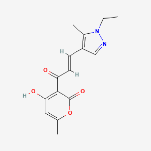 (E)-3-(3-(1-ethyl-5-methyl-1H-pyrazol-4-yl)acryloyl)-4-hydroxy-6-methyl-2H-pyran-2-one