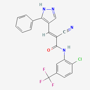 B2683203 (E)-N-[2-chloro-5-(trifluoromethyl)phenyl]-2-cyano-3-(5-phenyl-1H-pyrazol-4-yl)prop-2-enamide CAS No. 380551-11-1