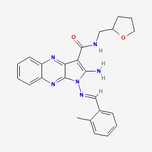 molecular formula C24H24N6O2 B2683204 (E)-2-amino-1-((2-methylbenzylidene)amino)-N-((tetrahydrofuran-2-yl)methyl)-1H-pyrrolo[2,3-b]quinoxaline-3-carboxamide CAS No. 839702-13-5
