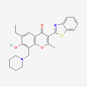 molecular formula C25H26N2O3S B2683216 3-(1,3-benzothiazol-2-yl)-6-ethyl-7-hydroxy-2-methyl-8-(piperidin-1-ylmethyl)-4H-chromen-4-one CAS No. 222716-44-1
