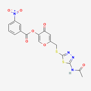 molecular formula C17H12N4O7S2 B2683235 6-(((5-acetamido-1,3,4-thiadiazol-2-yl)thio)methyl)-4-oxo-4H-pyran-3-yl 3-nitrobenzoate CAS No. 896016-13-0