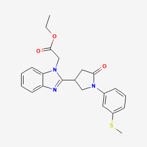 molecular formula C22H23N3O3S B2683241 ethyl 2-(2-{1-[3-(methylsulfanyl)phenyl]-5-oxopyrrolidin-3-yl}-1H-1,3-benzodiazol-1-yl)acetate CAS No. 890639-33-5