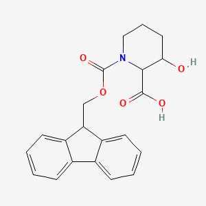 molecular formula C21H21NO5 B2683243 1-(9H-芴-9-基甲氧羰基)-3-羟基哌啶-2-羧酸 CAS No. 317384-34-2