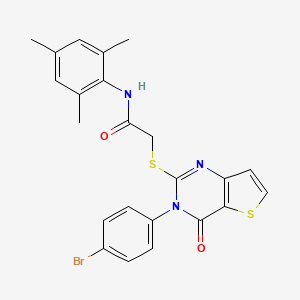 molecular formula C23H20BrN3O2S2 B2683246 2-{[3-(4-bromophenyl)-4-oxo-3H,4H-thieno[3,2-d]pyrimidin-2-yl]sulfanyl}-N-(2,4,6-trimethylphenyl)acetamide CAS No. 894240-58-5