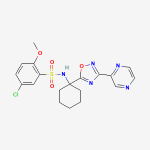 molecular formula C19H20ClN5O4S B2683248 5-氯-2-甲氧基-N-[1-(3-吡唑-2-基-1,2,4-噁二唑-5-基)环己基]苯磺酰胺 CAS No. 1396865-20-5
