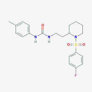 molecular formula C21H26FN3O3S B2683250 1-(2-(1-((4-Fluorophenyl)sulfonyl)piperidin-2-yl)ethyl)-3-(p-tolyl)urea CAS No. 898415-25-3