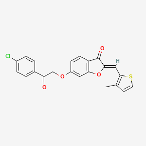 molecular formula C22H15ClO4S B2683252 (Z)-6-(2-(4-chlorophenyl)-2-oxoethoxy)-2-((3-methylthiophen-2-yl)methylene)benzofuran-3(2H)-one CAS No. 622795-06-6