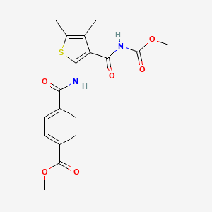 molecular formula C18H18N2O6S B2683253 Methyl 4-((3-((methoxycarbonyl)carbamoyl)-4,5-dimethylthiophen-2-yl)carbamoyl)benzoate CAS No. 896306-61-9