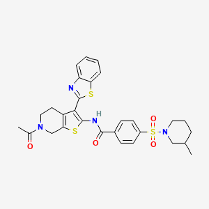 molecular formula C29H30N4O4S3 B2683257 N-(6-acetyl-3-(benzo[d]thiazol-2-yl)-4,5,6,7-tetrahydrothieno[2,3-c]pyridin-2-yl)-4-((3-methylpiperidin-1-yl)sulfonyl)benzamide CAS No. 449770-33-6