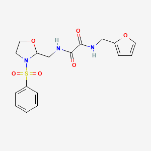 molecular formula C17H19N3O6S B2683326 N-{[3-(benzenesulfonyl)-1,3-oxazolidin-2-yl]methyl}-N'-[(furan-2-yl)methyl]ethanediamide CAS No. 868981-77-5