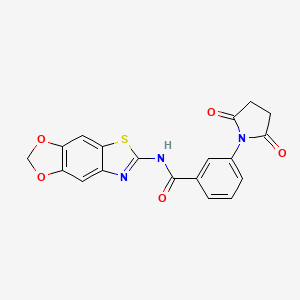 molecular formula C19H13N3O5S B2683435 N-{4,6-dioxa-10-thia-12-azatricyclo[7.3.0.0^{3,7}]dodeca-1(9),2,7,11-tetraen-11-yl}-3-(2,5-dioxopyrrolidin-1-yl)benzamide CAS No. 892842-96-5