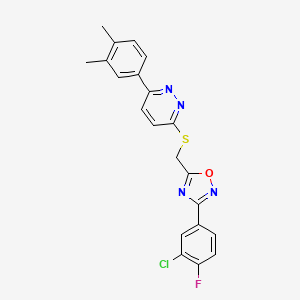 3-(3-Chloro-4-fluorophenyl)-5-(((6-(3,4-dimethylphenyl)pyridazin-3-yl)thio)methyl)-1,2,4-oxadiazole