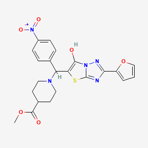 Methyl 1-((2-(furan-2-yl)-6-hydroxythiazolo[3,2-b][1,2,4]triazol-5-yl)(4-nitrophenyl)methyl)piperidine-4-carboxylate