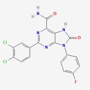 B2683552 2-(3,4-dichlorophenyl)-9-(4-fluorophenyl)-8-oxo-8,9-dihydro-7H-purine-6-carboxamide CAS No. 869069-05-6