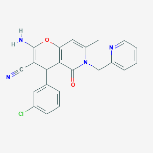 2-amino-4-(3-chlorophenyl)-7-methyl-5-oxo-6-(pyridin-2-ylmethyl)-5,6-dihydro-4H-pyrano[3,2-c]pyridine-3-carbonitrile