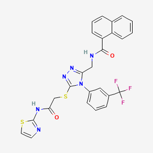 molecular formula C26H19F3N6O2S2 B2683596 N-{[5-({[(1,3-thiazol-2-yl)carbamoyl]methyl}sulfanyl)-4-[3-(trifluoromethyl)phenyl]-4H-1,2,4-triazol-3-yl]methyl}naphthalene-1-carboxamide CAS No. 393874-40-3