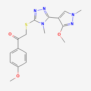 2-((5-(3-methoxy-1-methyl-1H-pyrazol-4-yl)-4-methyl-4H-1,2,4-triazol-3-yl)thio)-1-(4-methoxyphenyl)ethanone