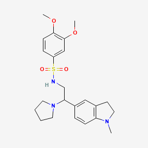 3,4-dimethoxy-N-(2-(1-methylindolin-5-yl)-2-(pyrrolidin-1-yl)ethyl)benzenesulfonamide